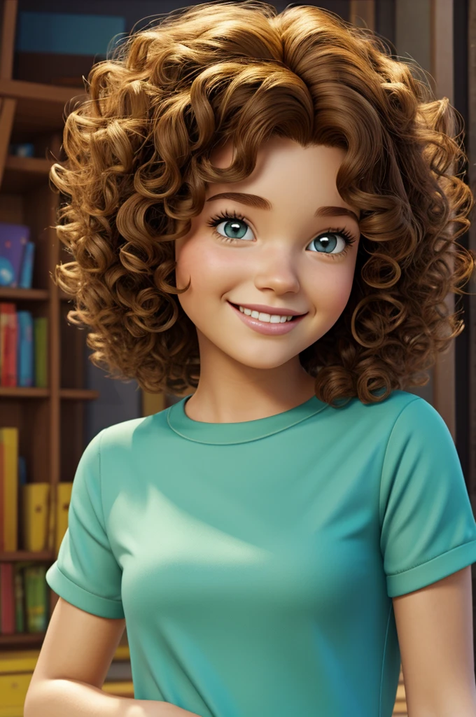 Disney Pixar cartoon of a curly-haired girl 