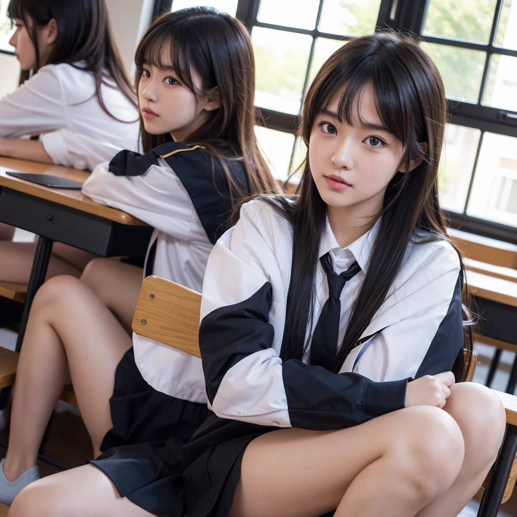 seifuku, photo, realistic, best quality, hires, detailed face, classroom, spread pussy