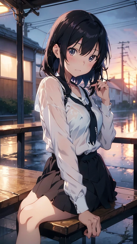 Anime girl sitting at a table in the rain, reflection. by Makoto Shinkai, dark. by Makoto Shinkai, Lo-fi Girl, Gweiz-style artwork, Portrait of Rofi, Digital Art Ilya Kuvshinov, anime art wallpaper 4k, anime art wallpaper 4k, ( ( Makoto Shinkai ) )