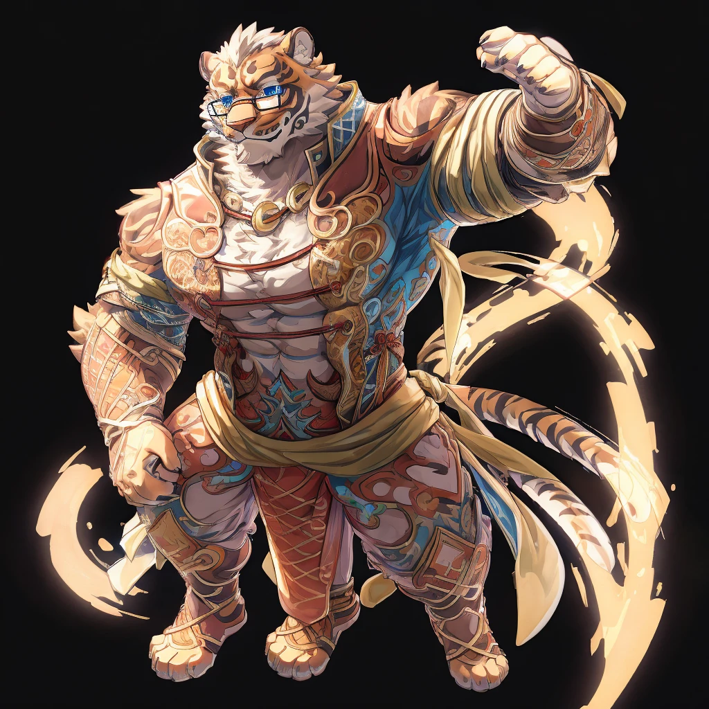 Lin Hu,Blue eyes,Looking up,Strong body,Wear half-rimmed glasses ,Five fingers five fingers,Best quality,Best quality,8k,HD,There is only one character on the screen,Full body pictureFull body pictureFull body pictureFull body pictureFull body picture,Minimalist background