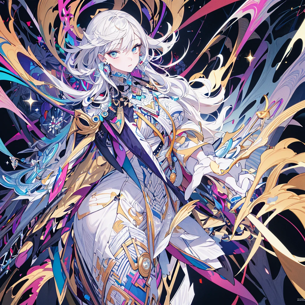 (Masterpiece, Top Quality, Best Quality, Official Art, Beauty and Aesthetics: 1.2), (1girl: 1.3), Very Detailed, (Fractal Art: 1.1), (Color: 1.1) (Diamond: 1.3), Most Detailed, (Zentangle: 1.2), (Dynamic Pose), (Abstract Background: 1.3), (Shiny Skin), (Many Colors: 1.4), ,( earrings:1.4),