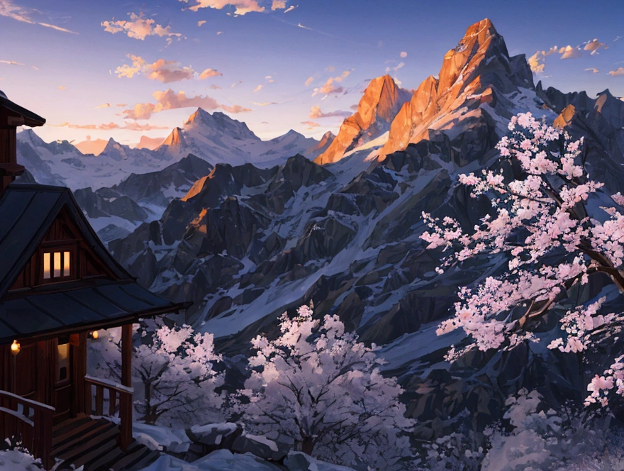 Deep in the mountains, the season is spring, the time is evening, a straight road