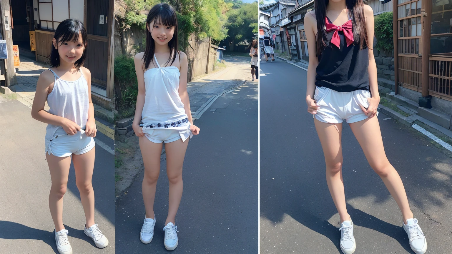 Magazine Cover:1.3、(Beautiful 9 year old Japanese female town Street in Summer,All are under 90cm tall:2.0), Cute Face, (Deeply chiseled face:0.7), (freckles:0.6), Soft Light,Healthy white skin, shy, Bob, (Serious face), (Sparkling eyes), Summer Street Corner, thin,Small nippley lower body is wet、????? leaks from the vagina、????? dripping from the mouth,((Completely ?????))、Show off your attitude、{(2Split Photo:1.3)、(Standing posture、Bend both knees outwards:1.5、Bow-legged:1.3)、(Standing posture、Bend both knees outwards:1.5、Bow-legged:1.3)}、Accurate limbs、Accurate Fingers、Accurate Fingersの本数、White sneakers:1.3、around the girl6People Girls、Cute smile、Laughing with your mouth open