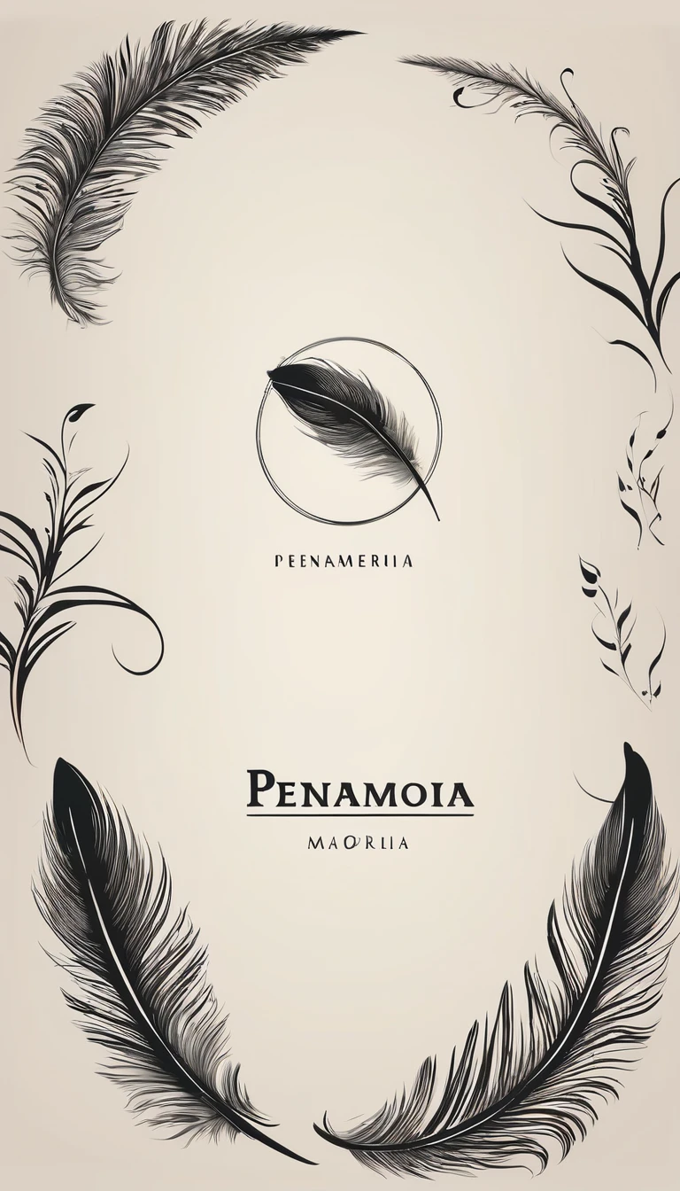 Create a minimal, modern, simple, inspirational, memorable, dream like logo design of a Feather Of Memories for the brand “Penamemoria".