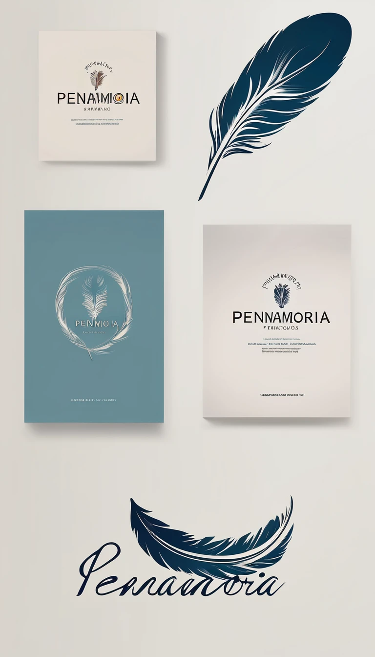 Create a minimal, modern, simple, inspirational, memorable, dream like logo design of a Feather Of Memories for the brand “Penamemoria".