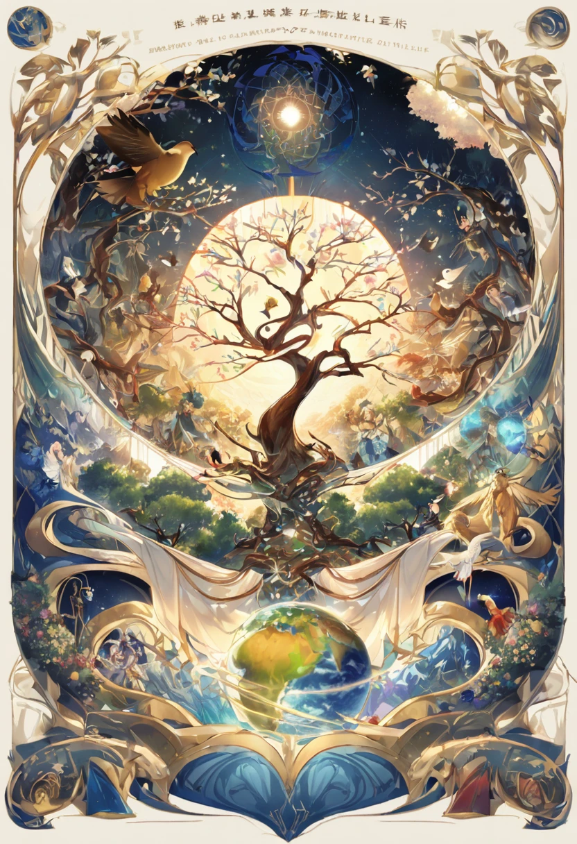 Theogony、philosophy、It has been around for thousands of years in mythology.「The Tree of Life」We are working on the ancient symbol of。
This concept dates back to ancient Egypt.、(Note the Egyptian-style eyes and birds in the trees)。The Tree of Lifeは、heaven、hell、Earth、Symbolizes the interconnectedness of all things, including life and death。
The swirling branches create mythological symbolism.、It suggests the permanence of life.。Branches are twisted、Swirl、Rotate、Spiral undulations、Strong Branches、Long vine、Creating a fragile tangle of threads、It expresses the complexity of life。The tree of life, whose branches reach up to the sky,、Rooted in the earth beneath、Connecting Heaven and Earth。
Golden Cai