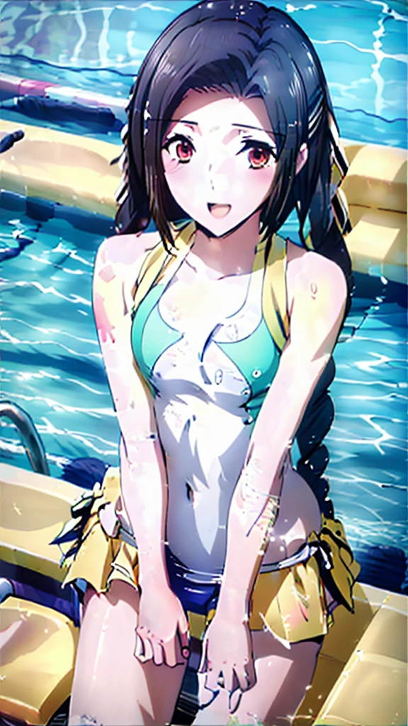 Highest quality、High resolution、Detailed Background、(Beautiful face in every detail:1.4)、Anatomically correct、(Detailed facial expressions)、(fine grain:1.2)、8--old uty、cuteカラーの髪色、Braided Ponytail、Braided bob cut、Braided twin tails、Navy School Swimsuit、(Flat Chest)、Perfect body line、Thick thighs、Please show me your whole body、 (Five beautiful girls in school swimsuits having fun in the school pool:1.5)、 Big smile、Laughing with your mouth open、My whole body is wet、My hair is wet too、Fun atmosphere、Embrace each other、cute仕草、cute