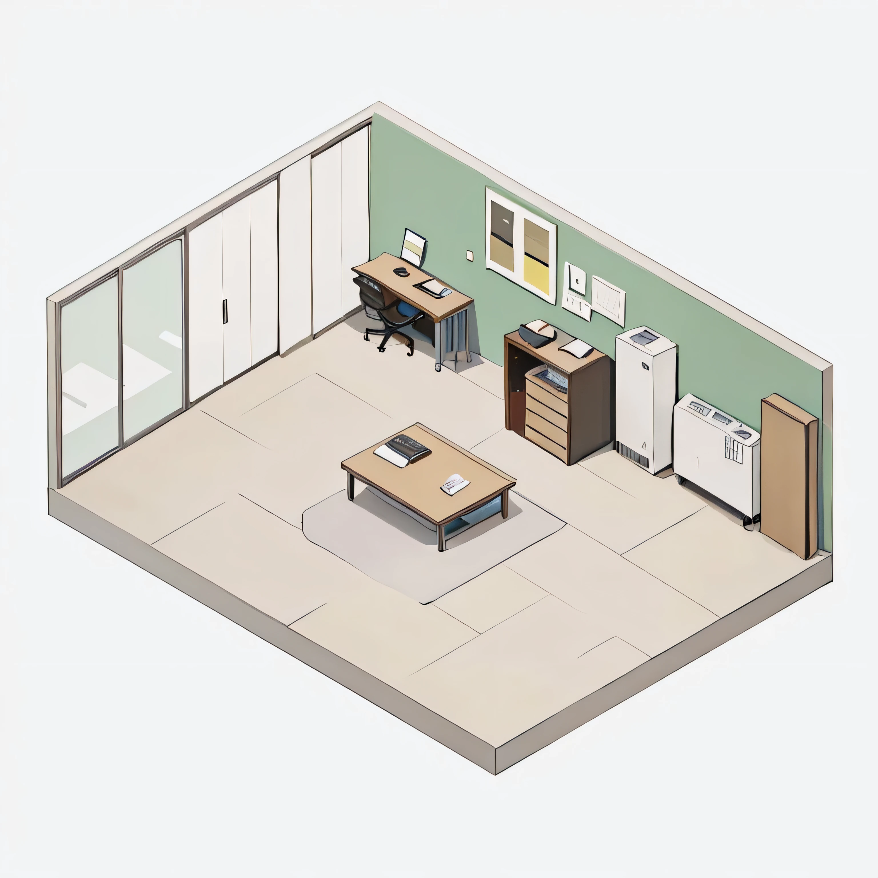 Quality first, Masterpiece in detail, Rich details, Isometric 8k, An Empty Office, There is no furniture in the office, No People, Rich in color, comic style