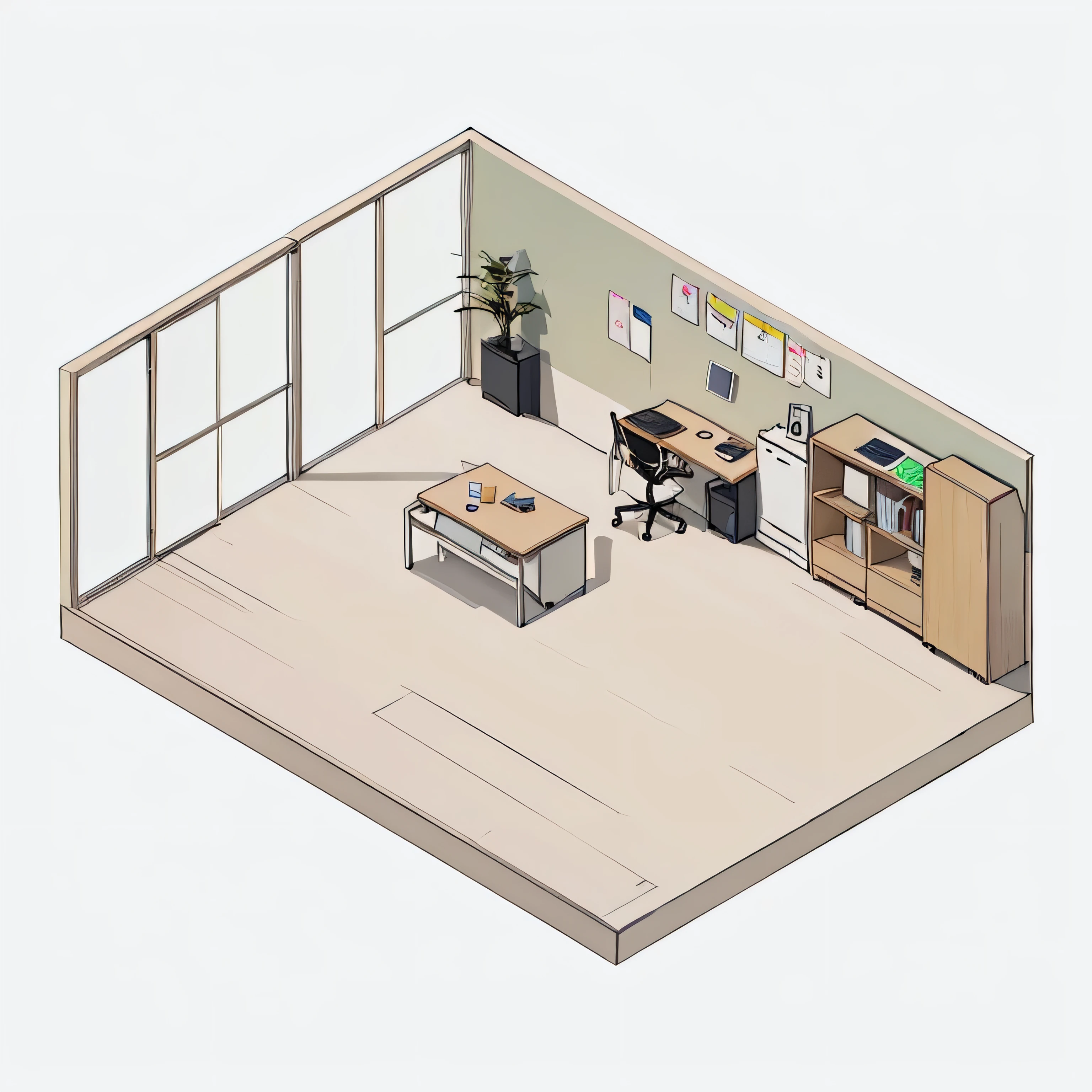 Quality first, Masterpiece in detail, Rich details, Isometric 8k, An Empty Office, There is no furniture in the office, No People, Rich in color, comic style
