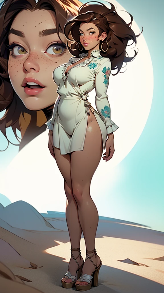 Beautiful thick mulatto woman, dressed as a nightgown model, voluptuous, (highly detailed face:1.5), large_breast, ample hips, insanely detailed accentuated big booty, ((Full_body))
), greatly feminine proportioned, great aesthetics, ((highly detailed skin1:.2)), (freckles:1.2), (blemishes:1.0), (((brown hair))), 8k uhd, dslr, soft lighting, highest quality, film grain