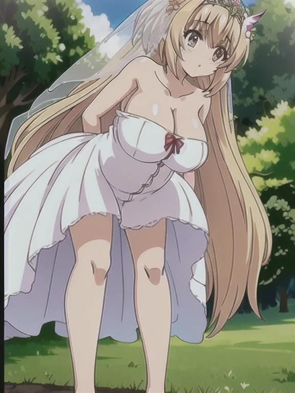 (((Best quality))), ((Ultra-detailed)), ((illustration)), ((Disheveled hair)), ((frilld)), (1 girl),(Solo),Leaf underwear, Cloak of leaves, simplebackground, themoon, The breath of life, green color, grassy fields, The Giant Tree of Life, A breath of green life, Gentle and powerful divinity, Wife-like feeling, Poor milk, 5 months pregnant, full body, rating:safe,wedding_dress,bride,veil,
pink hair,grey eyes,Horns, 5 months pregnant,