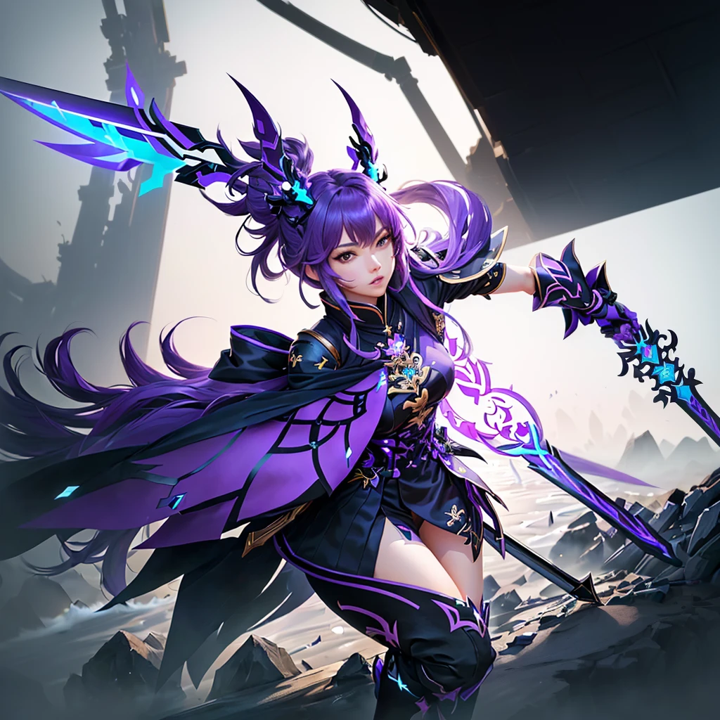 anime character with a sword and a purple outfit on, keqing from genshin impact, style of duelyst, from arknights, zhongli from genshin impact, by Yang J, genshin impact character, epic exquisite character art, nocturne from league of legends, rossdraws sakimimichan, rossdraws 1. 0, rossdraws 2. 5