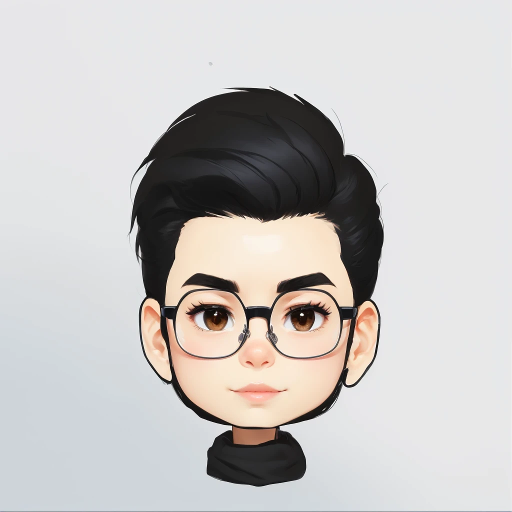 Wearing glasses、Cartoon of a man in a black shirt, upper body 2d game avatar, In cartoon style, Cartoon Art Style, No Gradient, simple cartoon style, 2D Rendering, Upper body avatar, Round face, Caricature Style, My Profile, Cartoon style, High-quality portraits