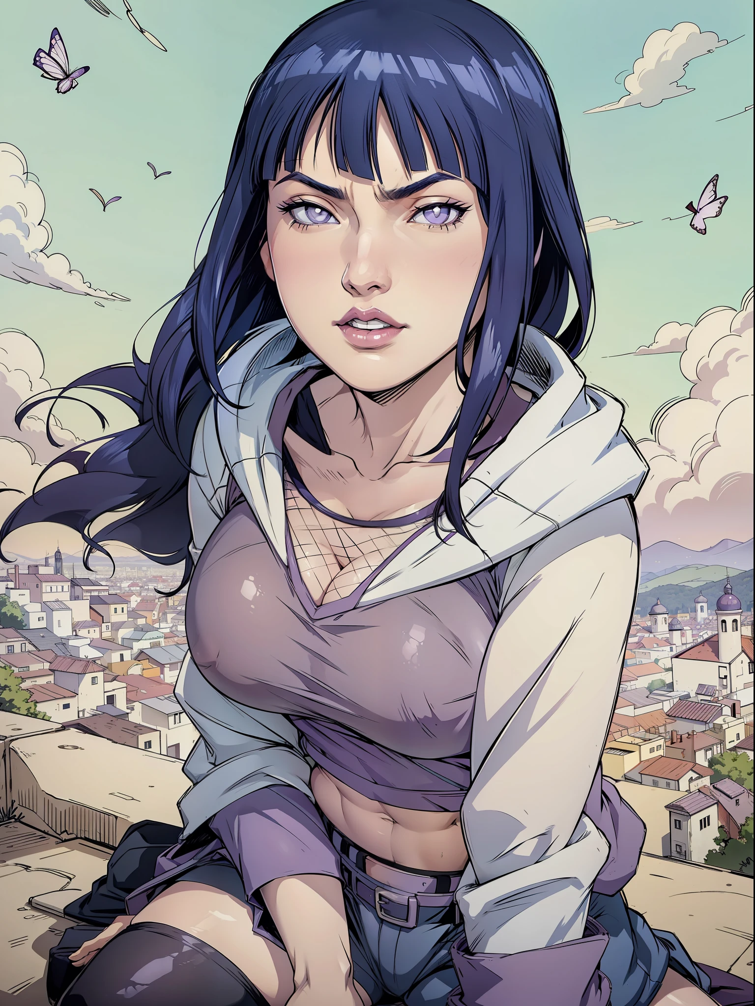 hyuga Hinata, extremely lifelike, very beautiful, sexly, big-ass, legs thick, sitting