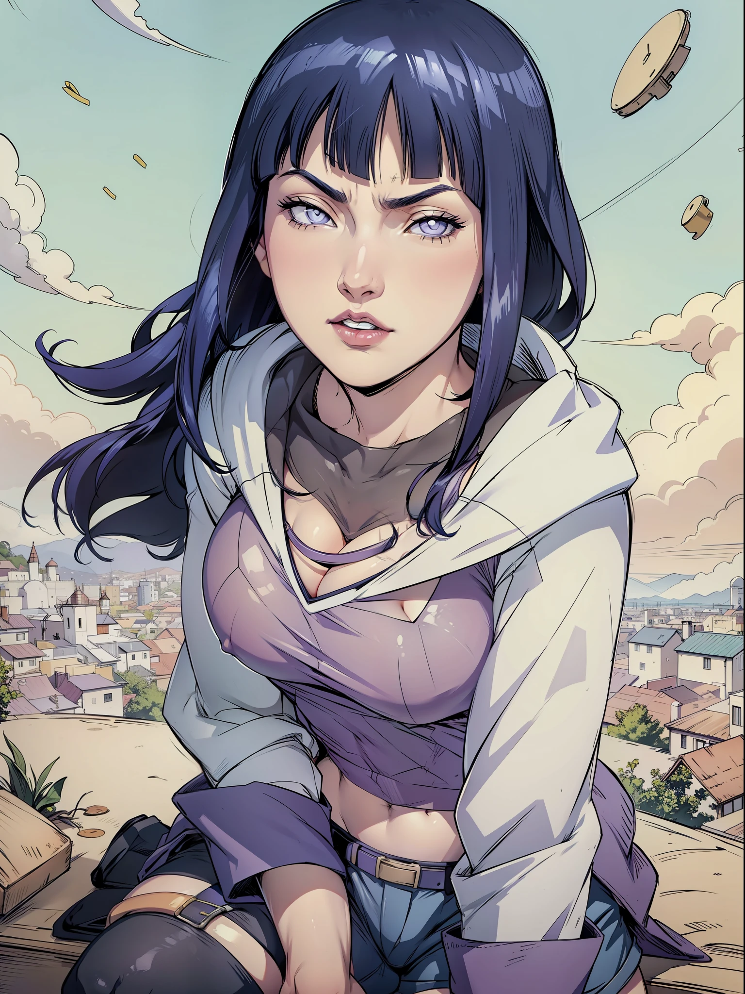 hyuga Hinata, extremely lifelike, very beautiful, sexly, big-ass, legs thick, sitting