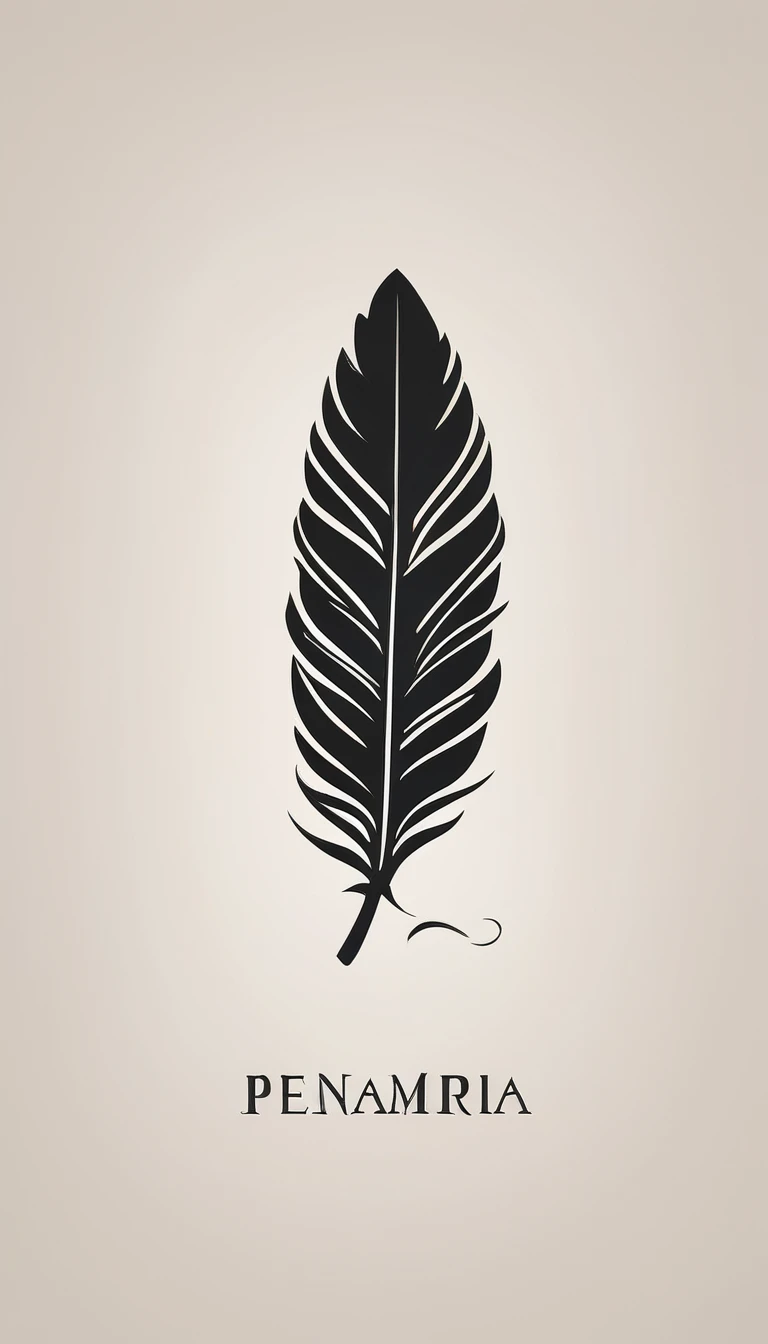 A minimal, modern, simple, cinematic logo design for the brand “Penamemoria". Create a modern, minimalistic, high-quality, logo of a feather with memories. The logo must be a symbol for dreams, stories, memories, music and imagination.