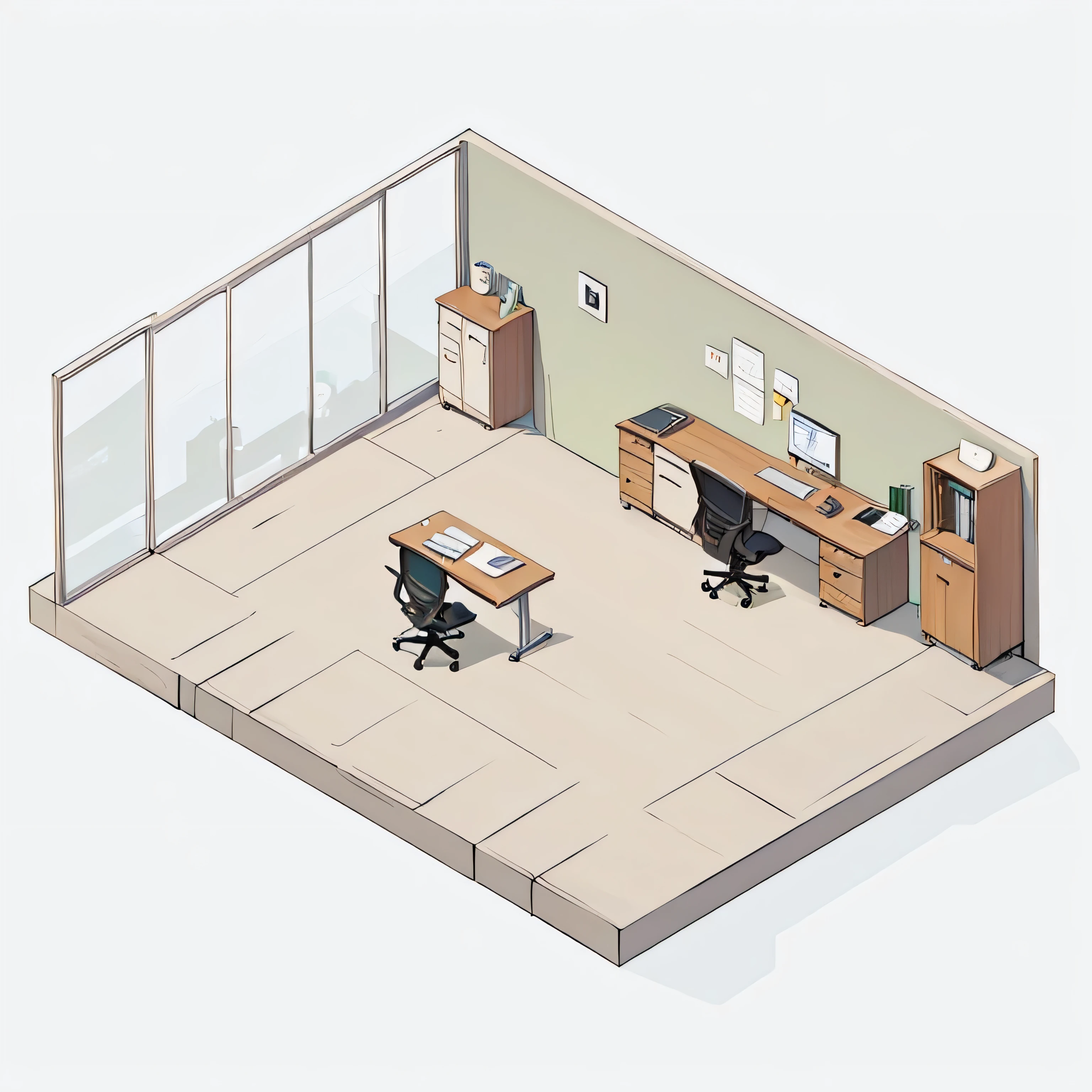 Quality first, Masterpiece in detail, Rich details, Isometric 8k, An Empty Office, There is no furniture in the office, No People, No Chair, Rich in color, comic style