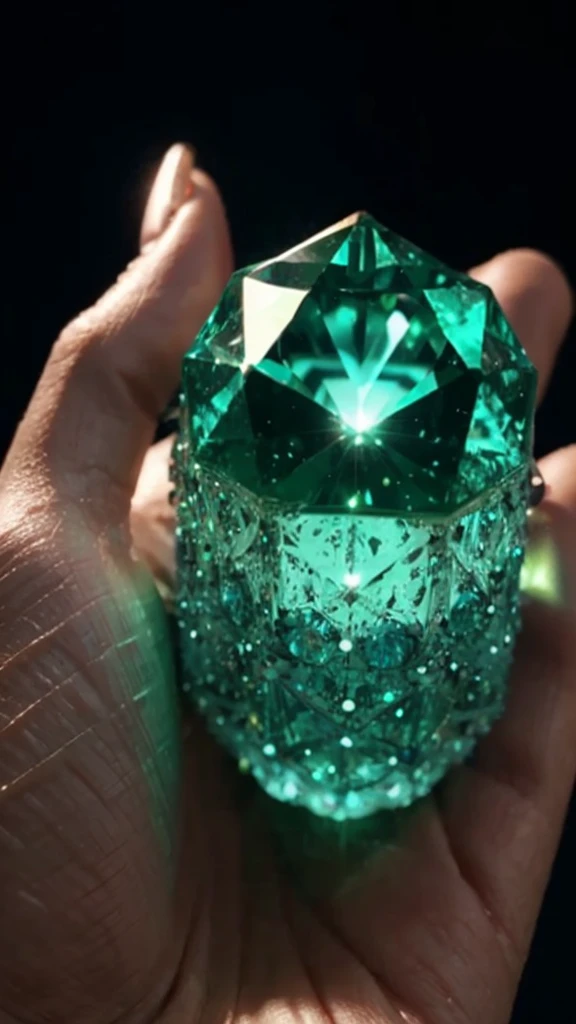 a glowing emerald stone glitter, sparkling, intricate details, high quality, photorealistic, cinematic lighting, dramatic, mesmerizing, gem, precious, jewel, hypnotic, captivating, realistic, 4k, 8k, hyperdetailed