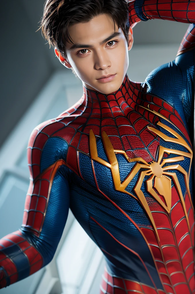 Spiderman Pictures, No mask, 20th Generation, good looking, Detailed face, looking at the camera, Portraiture, 8K Ultra HD, high quality