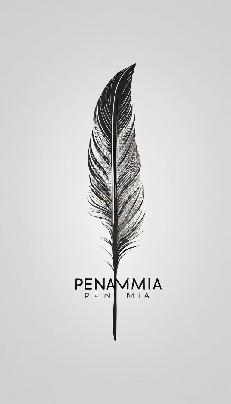 A minimal, modern, simple, cinematic logo design for the brand “Penamemoria". Create a modern, minimalistic, high-quality, logo of a feather with memories. The logo must be a symbol for dreams, stories, memories, music and imagination.