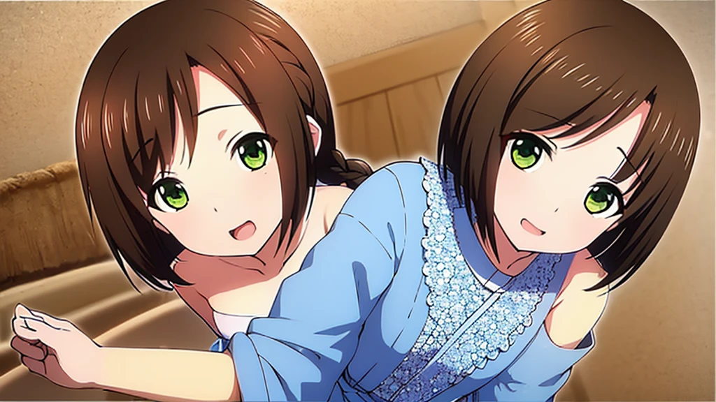 Highest quality、High resolution、Detailed Background、(Beautiful face in every detail:1.4)、Anatomically correct、(Detailed facial expressions)、(fine grain:1.2)、8-year-old beauty、cuteカラーの髪色、Braided Ponytail、Braided bob cut、Braided twin tails、(Flat Chest)、Perfect body line、Thick thighs、Please show me your whole body、 Big smile、Laughing with your mouth open、My whole body is wet、My hair is wet too、Fun atmosphere、Embrace each other、cute仕草、cute