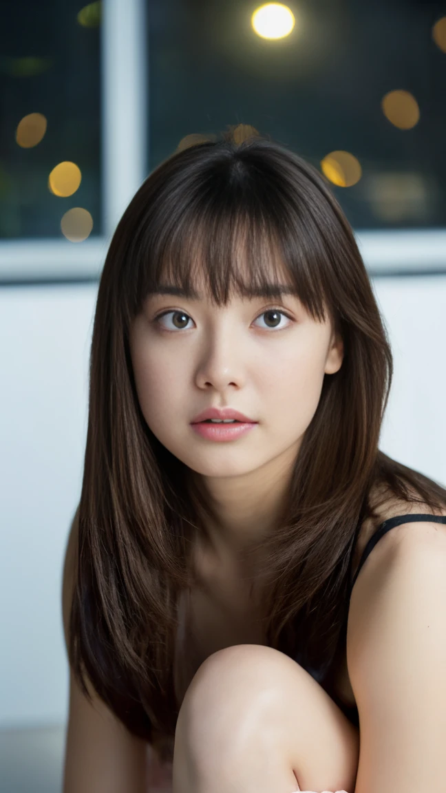 beautiful woman, ((38 years old.:1.5)), (beautiful straight light brown long hair:1.7), ((asymmetrical bangs)), ((Scared:1.5)), ((frightened:1.5)), beautiful, I wear clothes, ((very small mole on her left cheek:1.2)), BREAK ((night walk)), BREAK ((looking at viewer:1.5)), ((look into the viewer's eyes:1.5)), (top-quality, 16K, masterpiece:1.3), top quality, masterpiece, high resolution, photorealistic, (raw photo), live shooting, 16k wallpaper, perfection, professional lighting, very detailed, fine details, Hyperrealism, hyper realistic, realistic, japanese, (super detailed), (Photorealsitic:1.5), high-level image quality, very detailed, depth of field, (most beautiful), (dramatic lighting:1.2), (cinematic lighting:1.2), ambient lighting, (front lighting:1.2), highest precision, detailed fingers, detailed hands, detailed eyes, detailed skin texture, textured skin, realistic smooth soft skin, (perfect body proportion), (seductive emotion:1.3), (soft and plump thighs:1.2), (short torso:1.5), detailed face, detailed finger, clear eyes, gentle eyes, accurately drawn arms, accurate and perfect human anatomy, white and soft thighs, realistic smooth soft skin,