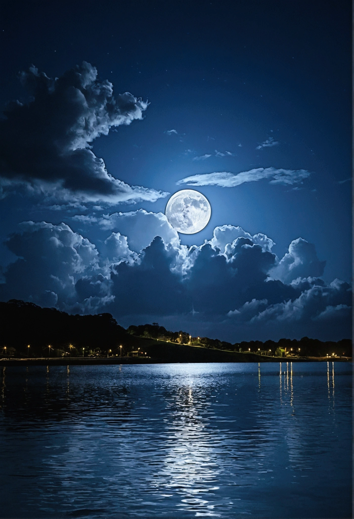 water, big, cloud, night, full moon