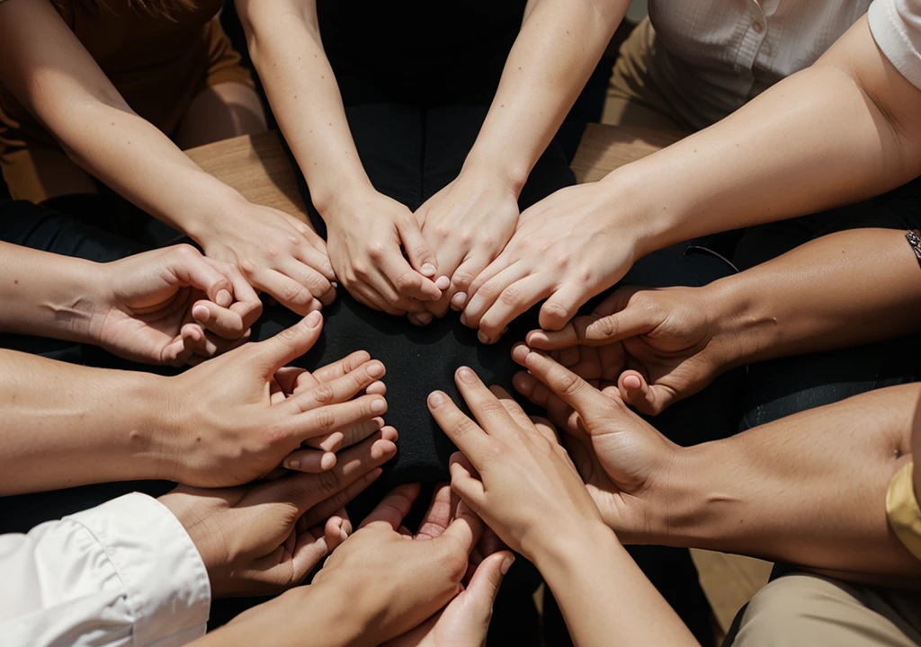 A group of people with their hands together. Business teamwork and support