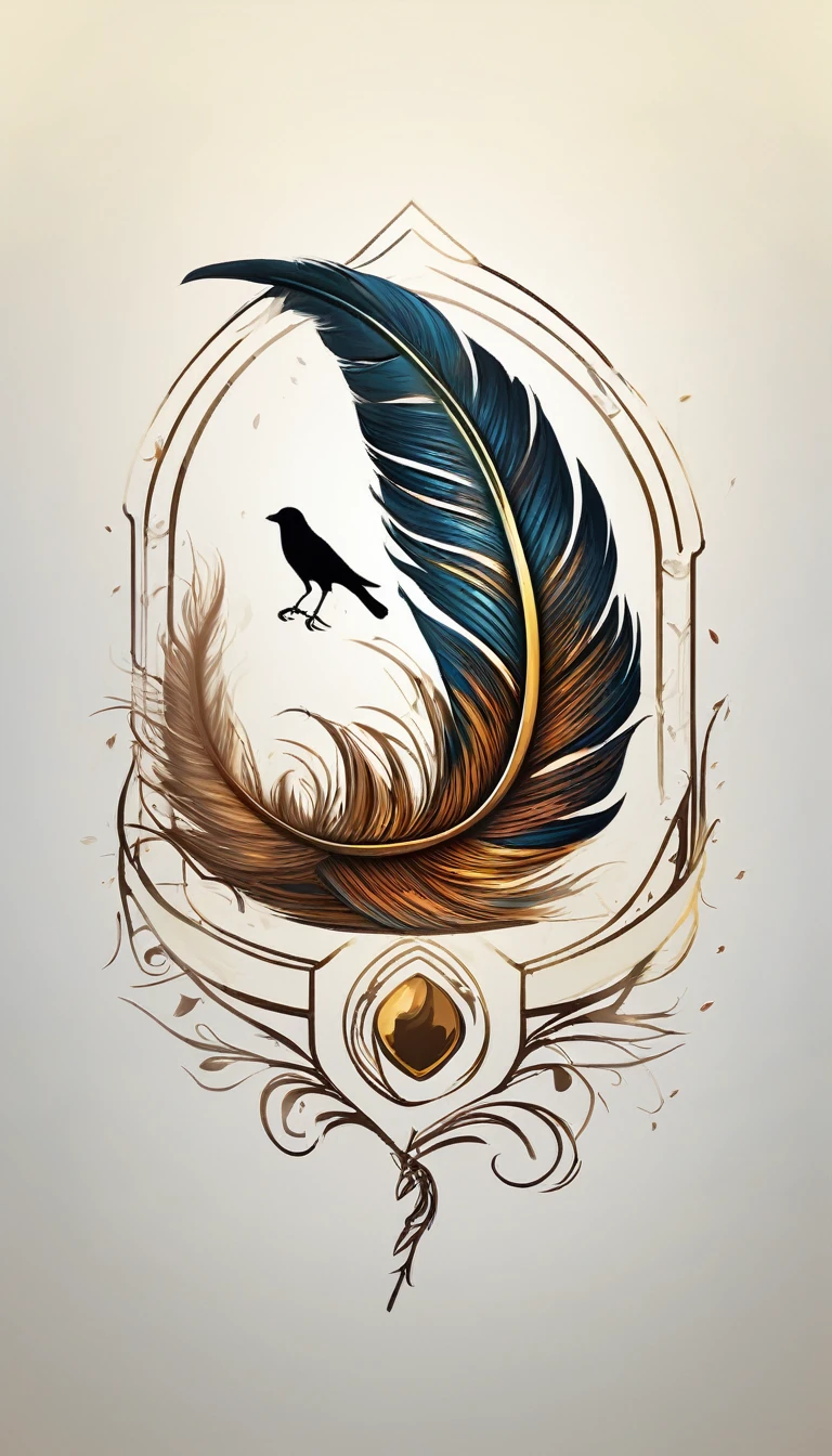 epic fantasy illustration, minimalistic logo design, best quality, masterpiece, unique painting, feather of memories. Logo design of a bird´s memory, inside a feather.
