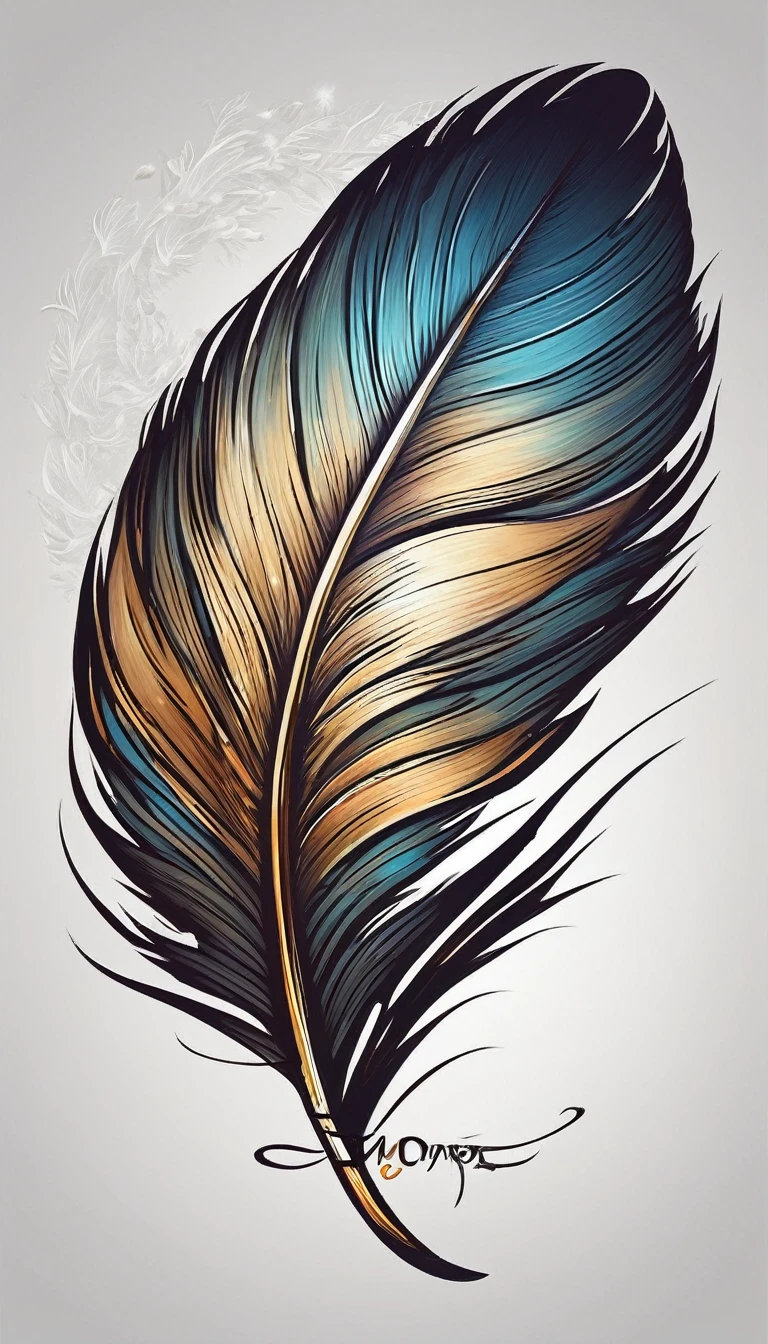 epic fantasy illustration, minimalistic logo design, best quality, masterpiece, unique painting, feather of memories. Logo design of a bird´s memory, inside a feather.