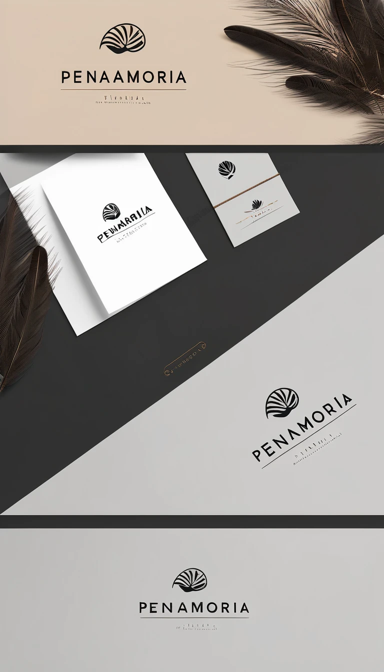 A minimal, modern, simple, cinematic logo design for the brand “Penamemoria". Create a modern, minimalistic, high-quality, masterpiece, fantastic, poetic feather that symbolizes dreams and stories.