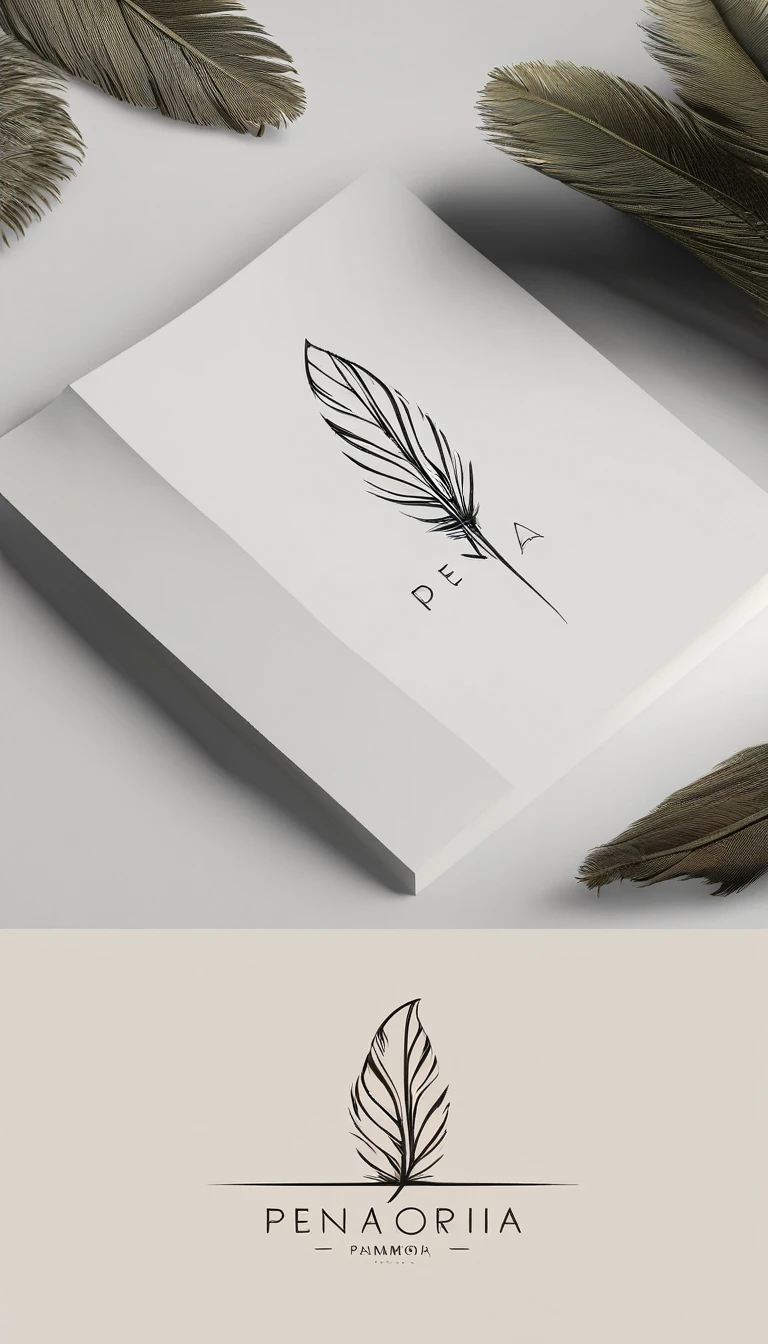 A minimal, modern, simple, cinematic logo design for the brand “Penamemoria". Create a modern, minimalistic, high-quality, logo of a feather that convey a sense of memories and dreams