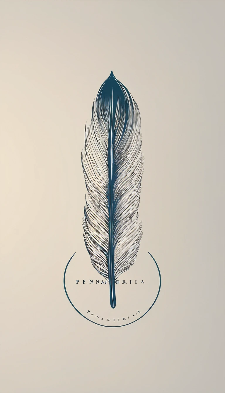 A minimal, modern, simple, cinematic logo design for the brand “Penamemoria". Create a modern, minimalistic, high-quality, logo of a feather that convey a sense of memories and dreams