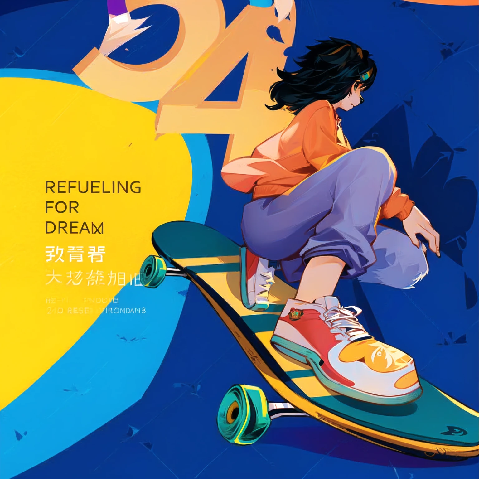 Cartoon puppy sitting on a skateboard,Poster illustration, The editorial illustrations are colorful, A beautiful artistic illustration, 数码Illustration poster, Illustration poster, Business Illustration, Inspired by Cyril Rolando (Cyril Rolando), Hand drawn cartoon art style