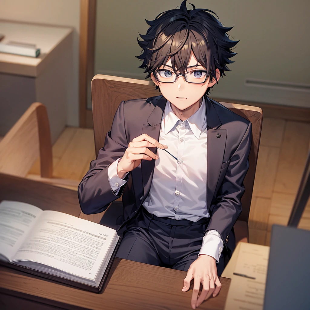anime boy with glasses sitting at a desk with a laptop, inspired by Okumura Masanobu, manga style of kentaro miura, inspired by Okumura Togyu, kentaro miura manga art style, izuku midoriya, kentaro miura manga style, kentaro miura!, otaku gangasta, aramaki shinji