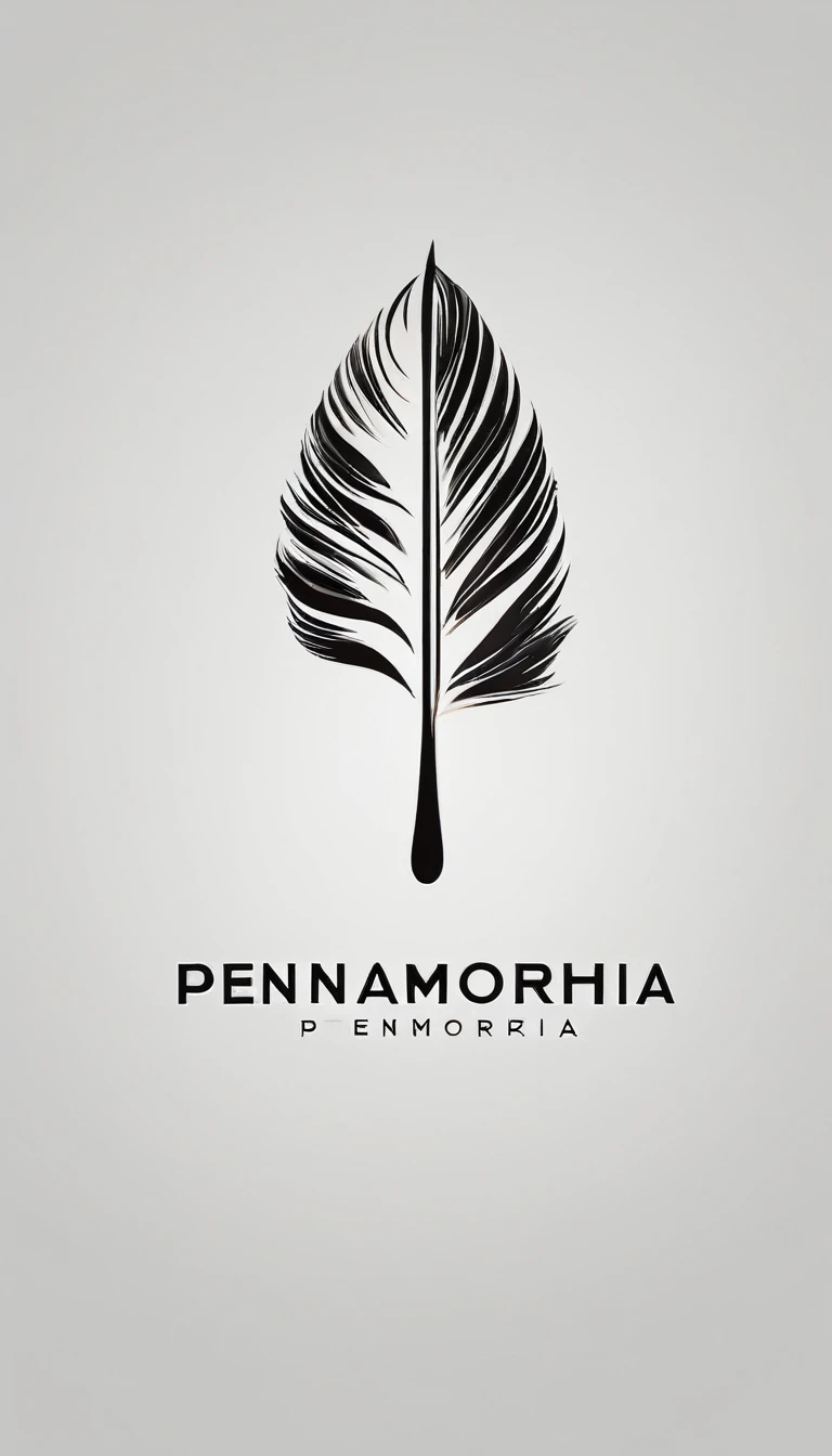 A minimal, modern, simple, cinematic logo design for the brand “Penamemoria". Create a modern, minimalistic, high-quality, masterpiece, fantastic, poetic feather that symbolizes dreams and stories.