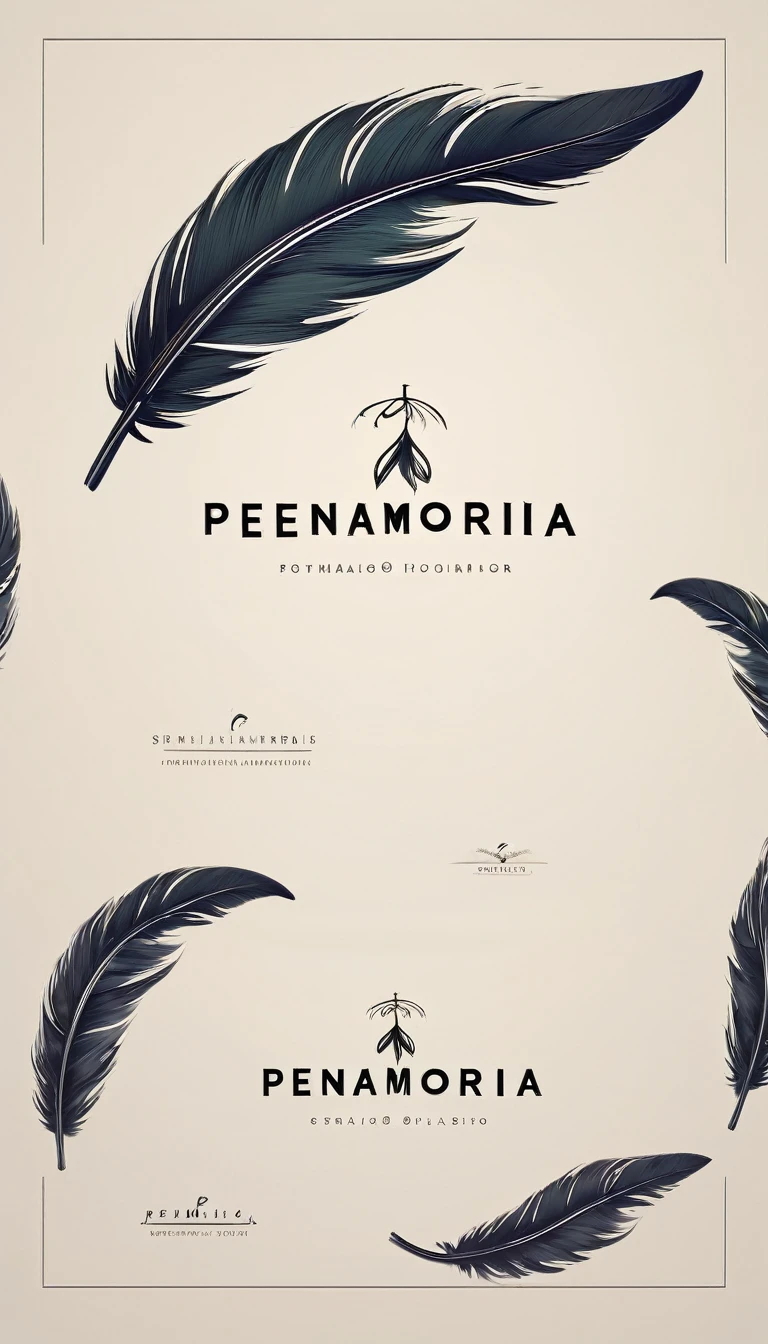 A minimal, modern, simple, cinematic logo design for the brand “Penamemoria". Create a modern, minimalistic, high-quality, masterpiece, fantastic, poetic feather that symbolizes dreams and stories.