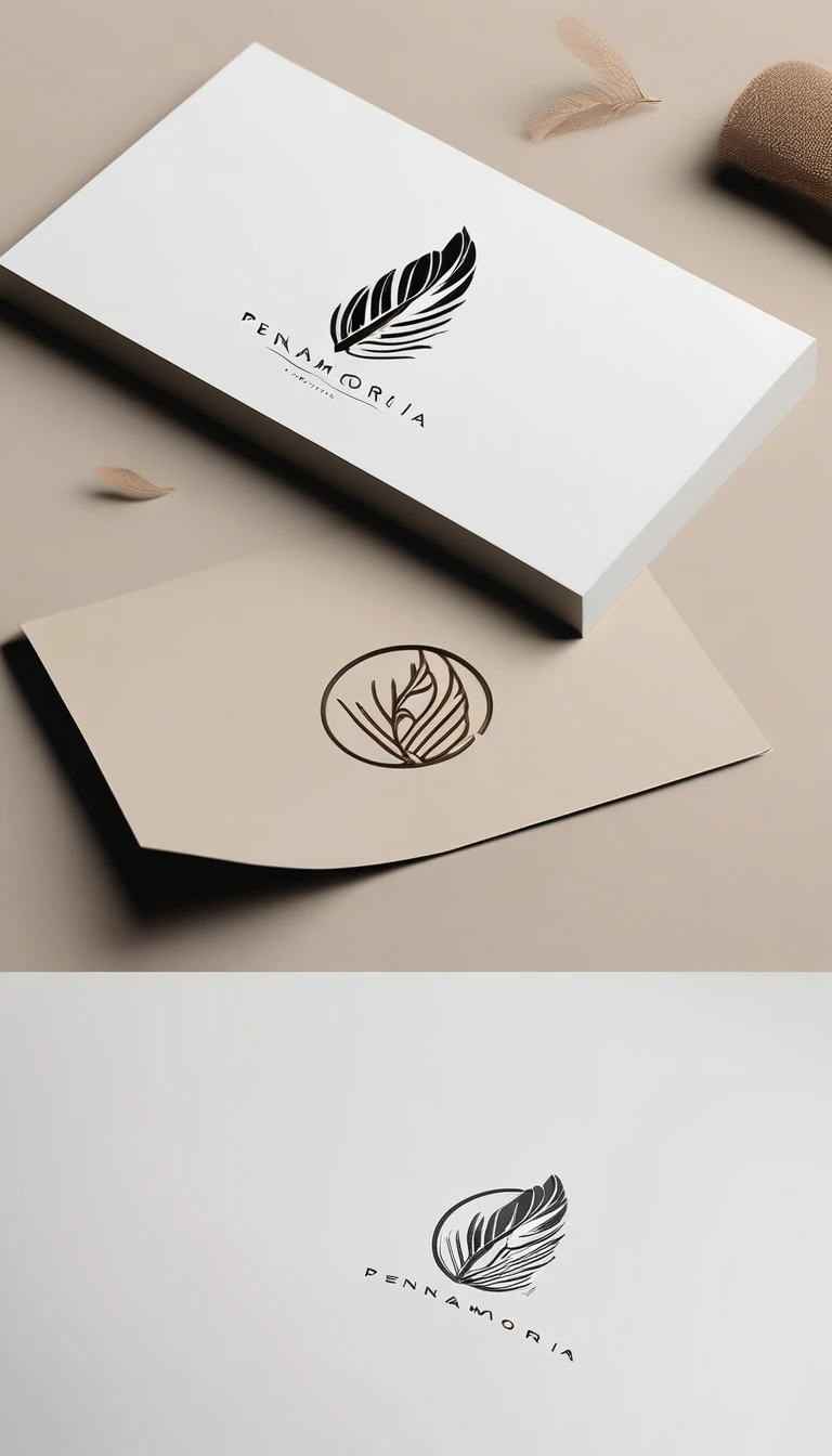 A minimal, modern, simple, cinematic logo design for the brand “Penamemoria". Create a modern, minimalistic, high-quality, masterpiece, fantastic, poetic feather that symbolizes dreams and stories.
