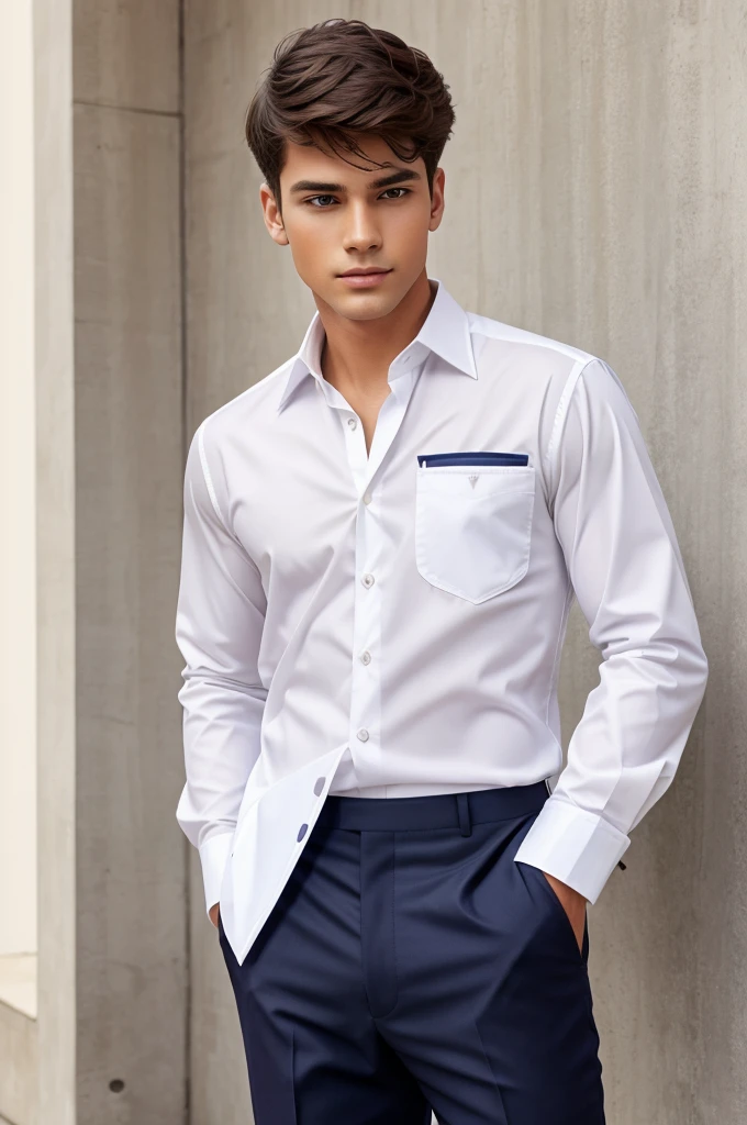 White full formal shirt for boys with strip of pilot and two chest pockets and one shoulder pen pocket