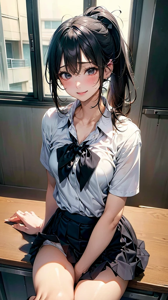 Skirtlift,School、White shirt、Black Skirt、School、multiple、graduate School、ponytail、Harem、orgasm