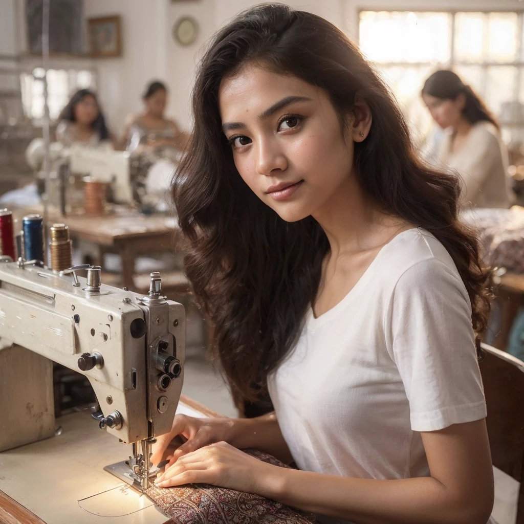 Indonesian woman with soft face working on sewing machine indoors, small manufacturing, instagram post, in the workshop, masterpiece of art, extraordinary masterpiece, beautiful craftsmanship, stitching, instagram photo, very consistent, batik, very strong, masterpiece, faridah malik, work , taken at golden hour, hard work, profile photo, facebook post, beautiful masterpiece. wearing a white t-shirt, beautiful face, shining black hair, brown eyes, curly eyelashes, white skin, smiling expression, nivanh chanthara , mai anh tran, dang my linh, beautiful ruan jia!, handsome girl, beautiful, in lam manh style, charming smile, with a cute face - smooth, beautiful, beautiful woman, fanart, sweet young woman, beautiful woman
stunning, (fine and intricate details:1.7)(RAW photo:1.3), (large scratches in some parts of the photo:1.8)(bright sepia toned photo) (noisy image:0.5) (perfect hand design:1.3), 1912, a beautiful young woman, black and white (19th century daguerreotype photo quality: 1.1), ( flash with magnesium: 1.6) , photo shoot, pre-raphaelitism, Auguste et Louis Lumière style. hand-held Victorian style, Very high resolution detail, photographic, realism pushed to the extreme, fine textures, very real Westworld film style, award winning, professional, highly detailed