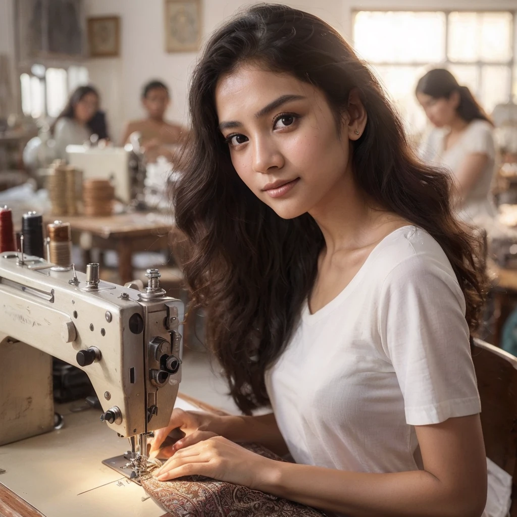 Indonesian woman with soft face working on sewing machine indoors, small manufacturing, instagram post, in the workshop, masterpiece of art, extraordinary masterpiece, beautiful craftsmanship, stitching, instagram photo, very consistent, batik, very strong, masterpiece, faridah malik, work , taken at golden hour, hard work, profile photo, facebook post, beautiful masterpiece. wearing a white t-shirt, beautiful face, shining black hair, brown eyes, curly eyelashes, white skin, smiling expression, nivanh chanthara , mai anh tran, dang my linh, beautiful ruan jia!, handsome girl, beautiful, in lam manh style, charming smile, with a cute face - smooth, beautiful, beautiful woman, fanart, sweet young woman, beautiful woman
stunning, (fine and intricate details:1.7)(RAW photo:1.3), (large scratches in some parts of the photo:1.8)(bright sepia toned photo) (noisy image:0.5) (perfect hand design:1.3), 1912, a beautiful young woman, black and white (19th century daguerreotype photo quality: 1.1), ( flash with magnesium: 1.6) , photo shoot, pre-raphaelitism, Auguste et Louis Lumière style. hand-held Victorian style, Very high resolution detail, photographic, realism pushed to the extreme, fine textures, very real Westworld film style, award winning, professional, highly detailed