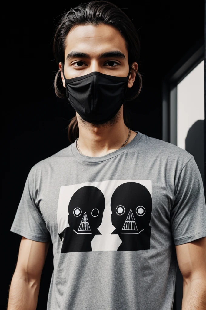 A t shirt having black background and doesn't weared by any living organism