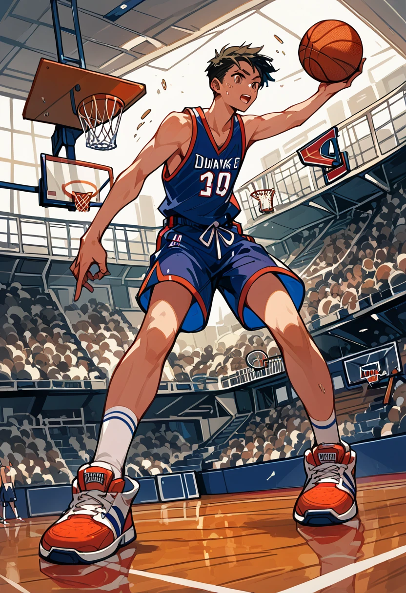 One boy, (((Dunkシュート))), Dunk, slam dunk, athlete, basketball, Basketball goal, masterpiece, Pop Background, 