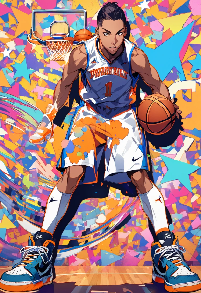 One boy, (((Dunk Shot))), basketball, athlete, Pop Background,