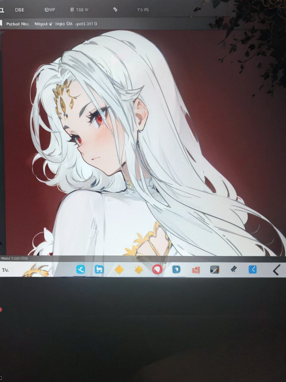 Add in roses to her dress, a good back dress design with some golden jewelry, make her dress into a red and white gown with a hat, give her some unique Jewelry, and make her look somewhat of a demonic angel like appearance to her