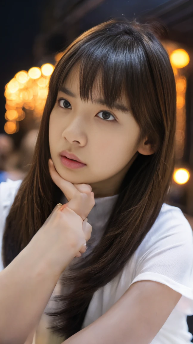 ((looking at viewer:1.5)), ((look into the viewer's eyes:1.5)), BREAK ((night walk:1.5)), BREAK ((20 years old.:1.5)), (beautiful straight light brown long hair:1.7), ((asymmetrical bangs)), ((Scared:1.5)), I wear clothes, (top-quality, 16K, ​masterpiece:1.3), top quality, masterpiece, high resolution, photorealistic, (raw photo), live shooting, 16k wallpaper, perfection, professional lighting, very detailed, fine details, Hyperrealism, hyper realistic, realistic, japanese, (super detailed), (Photorealsitic:1.5), high-level image quality, very detailed, depth of field, (most beautiful), (dramatic lighting:1.2), (cinematic lighting:1.2), ambient lighting, (front lighting:1.2), highest precision, detailed fingers, detailed hands, detailed eyes, detailed skin texture, textured skin, realistic smooth soft skin, (perfect body proportion), (seductive emotion:1.3), (soft and plump thighs:1.2), (short torso:1.5), detailed face, detailed finger, clear eyes, gentle eyes, accurately drawn arms, accurate and perfect human anatomy, white and soft thighs, realistic smooth soft skin,