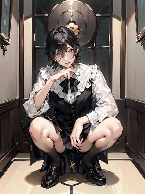 (masterpiece), (Highest quality), 8k,high resolution、Very detailed, ((8 Male:1.5)), Perfect Face, Beautiful Face, Delicate face、Very detailedな顔，Short Hair，blush、Turn your butt，Sexy lingerie、(Black-haired man:1.3pk、Squatting pose、