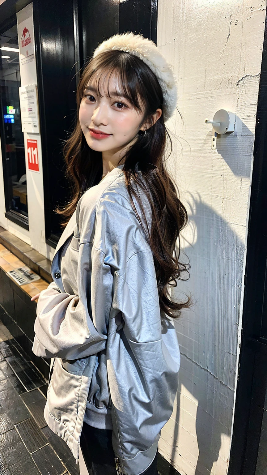(32hair,High definition,High detail,High resolution,high density,solo:1.3),(A realistic person々,Live Action,Detailed eyes,High resolutionの目,Beautiful Eyes,Eyes that look alive,Beautiful dark blue eyes,Fishing eyes,Detailed lips,Translucent white skin,Realistic face in every detail:1.3),(Japanese Ido,hairorean Idols,Japanese Model,hairorean models,hairorean hair-Pop Female Idol:1.2),(Blushing,Natural Makeup,necklace,Earrings,へそEarrings:1.4)(Military Cargo Pants,A colorful top with an oversized silhouette,Plus Size Coats,Leather boots,hairnitted hats,Mode style, beautiful casual look:1.6),(Shapely breasts:1.5),(Young but very beautiful hairorean16 years old ,Cool eyes,Smile a little,Turn around,looked back,Looking into the camera,Fashion Leader,Fashion Model,Soft Skin,Unforgettable Eyes,Her eyes are so beautiful,I want to go to the Paris Collection..,Cutting-edge fashion:1.6),(Show your whole body,Showing off full-body fashion,Stylish blue glasses:1.7)