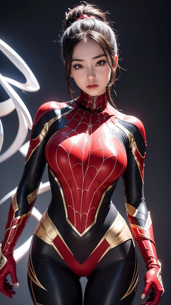 4k, Masterpiece,  8k, full HD, cristal clear,  a girl wearing spider woman suit. Details body, details everything. Curvy bending 